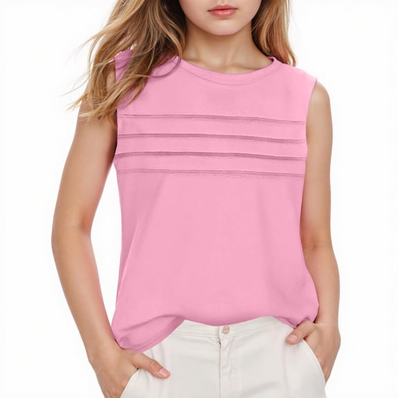 Wxirdiow Kids Undershirts Girls Athletic Tank Tops Sleeveless Round Neck Basic Cute Dance Crop Tops for Kids Pink Size,5-6 Years