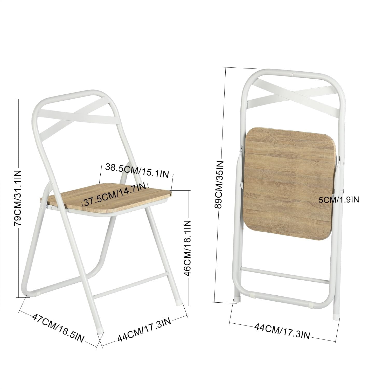 6-Pack Stackable Folding Metal Chairs, Light Oak Finish, Waterproof Padded PVC Seat, No Assembly, Portable Chairs for Office Conference Party Indoor Outdoor