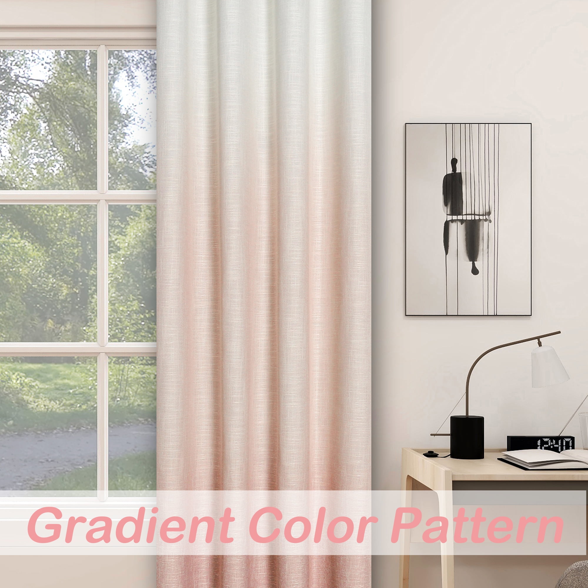 Uptown Home Pink White Ombre Full Blackout Window Curtain Panels Thermal Insulated Drapes Room Darkening Window Treatment for Girls Bedroom, 50"x 63"x2