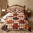 thumbnail image 2 of Erosebridal Plaid Leaves Quilt Full 3-Piece,Fall Checkered Full Bedspread Sets,Beige,1 Coverlet and 2 Pillowcases, 2 of 7