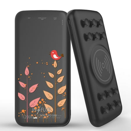 

INFUZE Qi Wireless Portable Charger for Google Pixel 5a External Battery (12000 mAh 18W Power Delivery USB-C/USB-A Quick Charge 3.0 Ports Suction Cups) with Touchless Tool - Bird in Field