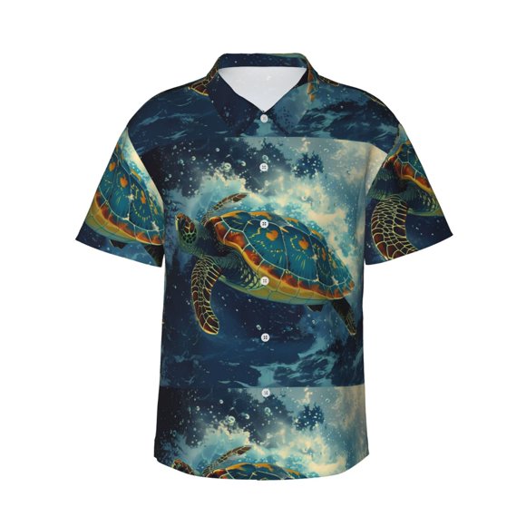 Fotbe Surfing Turtle for Men Unisex Summer Beach Casual Short Sleeve Cotton Linen Button Down Shirts,X-Large