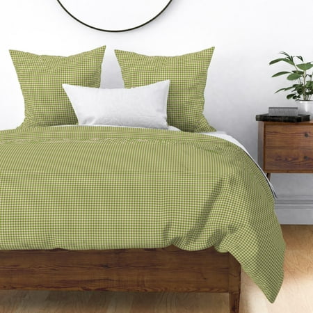 Houndstooth Check Classic Preppy Kitchen Green Sateen Duvet Cover
