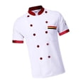 thumbnail image 4 of Uniforme de chef de manga corta, cruzado, para restaurantes y bares, talla L, color blanco y cuello rojo, 4 of 8