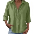 thumbnail image 3 of Elegyee Women's 3/4 Sleeve Loose Polo Shirt Casual Solid V Neck Collared Breathable Shirt, 3 of 4