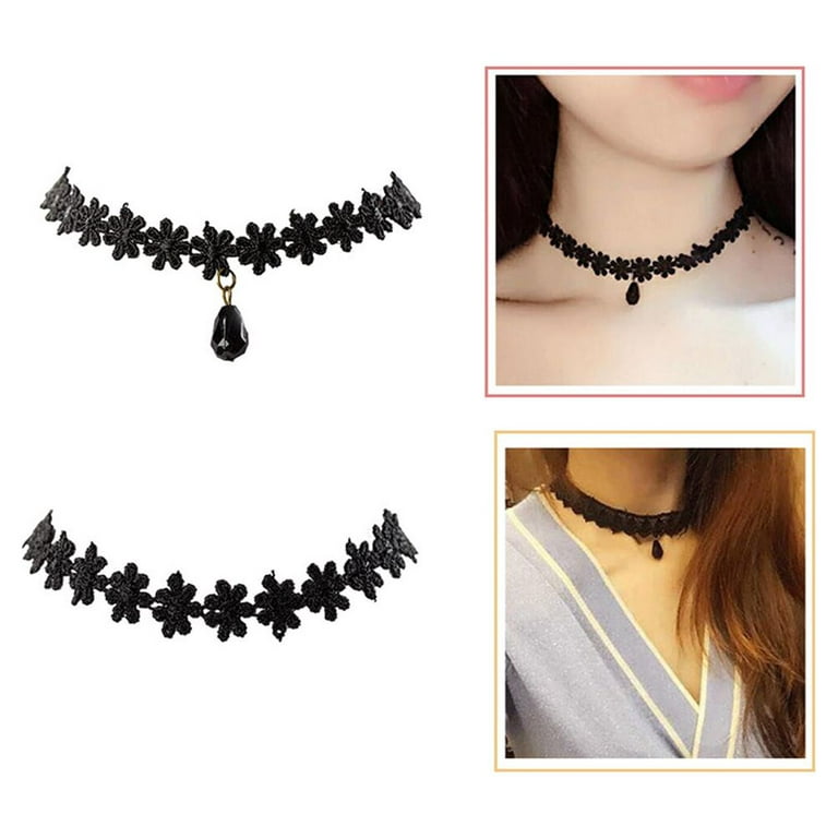 12pcs Women Necklace Handmade Gothic Retro Vintage Lace Collar Choker Necklace Girl Accessories, Women's, Size: One size, Grey