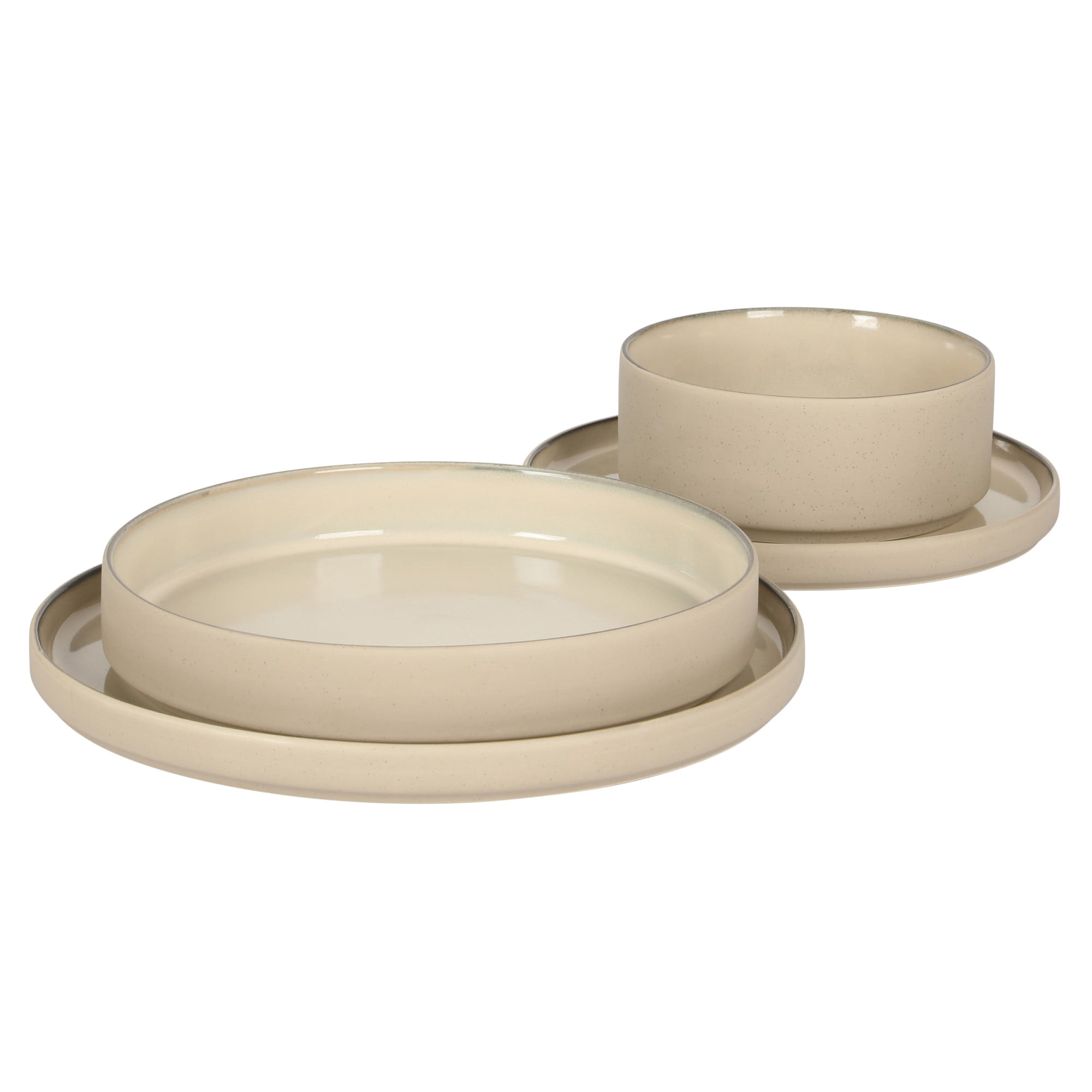 Gibson Elite Liberty Bay 16-Piece Pottery Clay Stoneware Dinnerware Set – Taupe Reactive Glaze, Stackable Plates and Bowls W/ Pasta Bowl, Service for 4 – Microwave & Dishwasher Safe