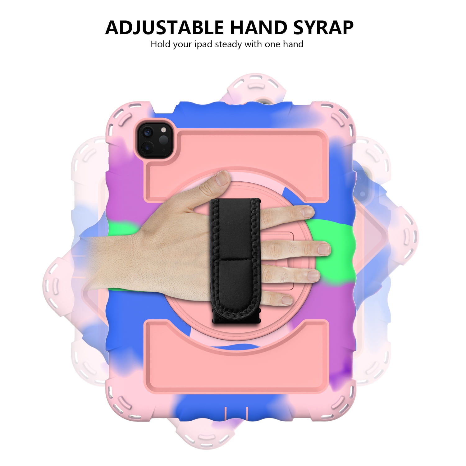 Allytech iPad Air 5 4 10.9 Case 2022/2020, Heavy Duty Shockproof Kids Case with Pencil Holder Hand Strap Kickstand Shoulder Strap for Apple iPad Air 5th 4th Generation 10.9 Inch -Rainbow/Rosegold