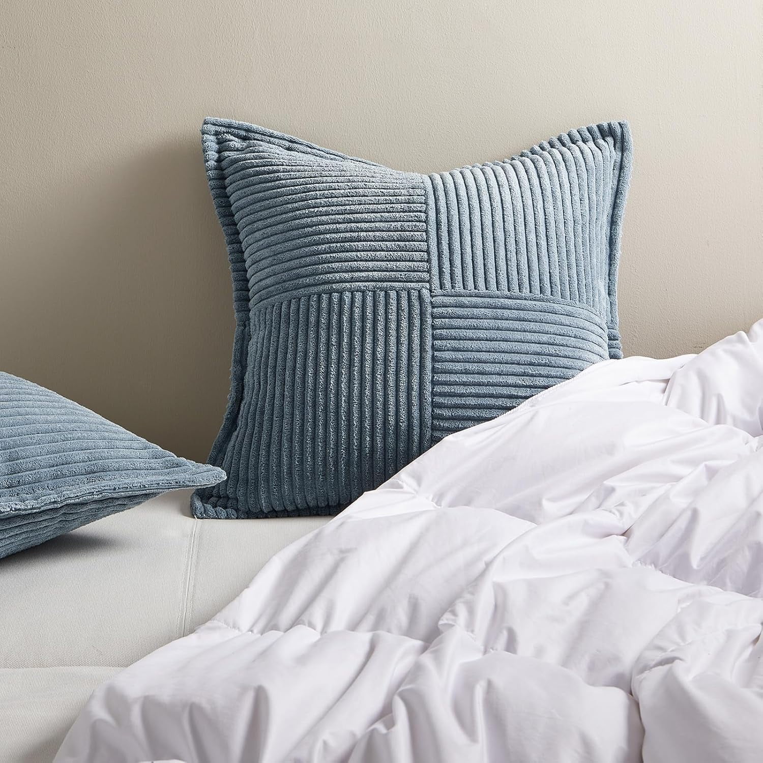 Topfinel 20" x 20" Wide Side Pillowcase,Corduroy Decorative Textured Pillow Cover,Blue,Set of 2