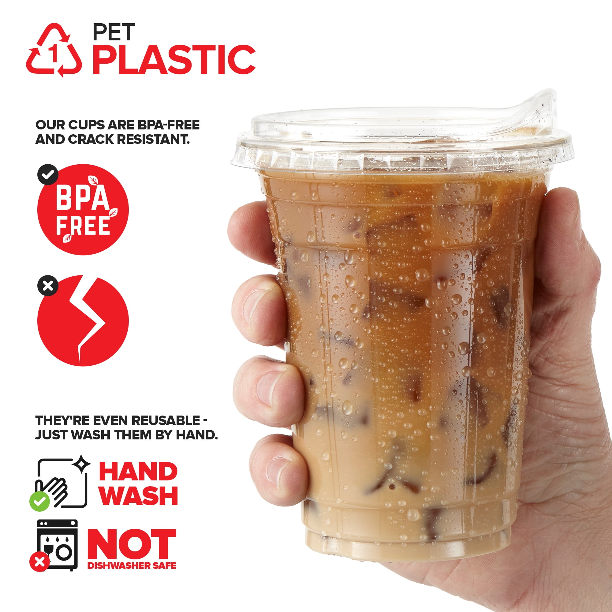 16 oz Clear Plastic Cups with Lids Disposable, Togo Drinking Cup with Strawless Sip Lid for Smoothie, Cold Brew Iced Coffee, Lemonade, Ice Latte, Boba, Party Drinks, Bulk, 16 Ounce (Set of 50)