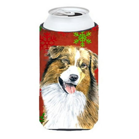 

Australian Shepherd Red Green Snowflakes Christmas Tall Boy Hugger - 22 To 24 oz.