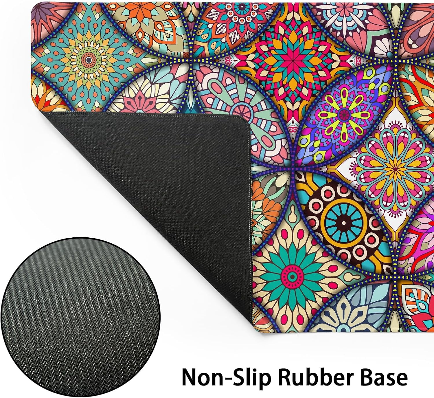 Colorful Mandala Gaming Mouse Pad XXL Pretty Boho Bohemian Extended Big Large Desk Mat Non-Slip Rubber Base Stitched Edge Long Keyboard Mousepad for PC Computer Laptop,35.4×15.7 in