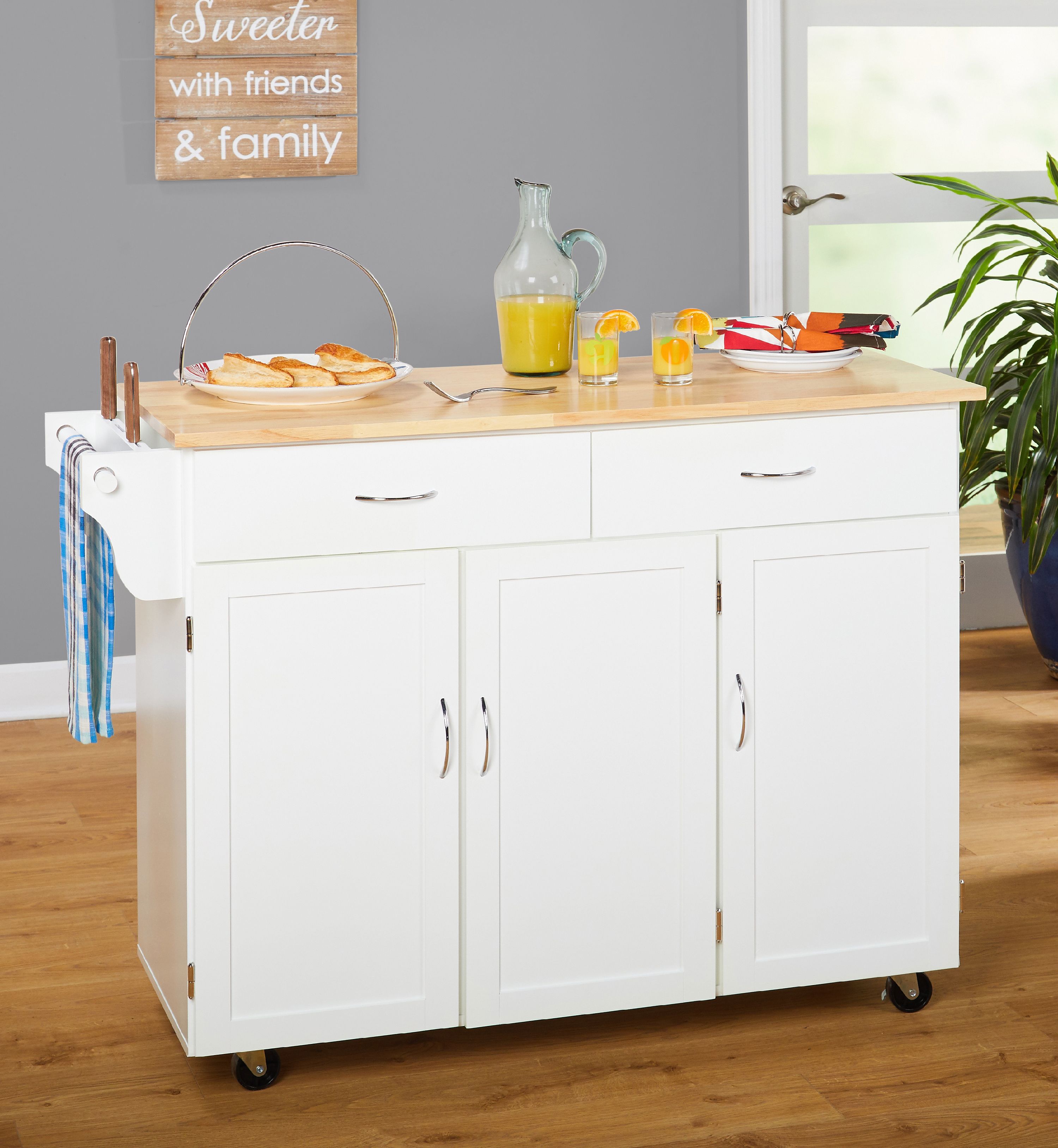 Extra Large Kitchen Cart, White with Wood Top (Box 1 of 2) Walmart