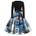thumbnail image 2 of Christmas Dresses for Women Women's Fashion Vintage Long Sleeve Round Neck Christmas Printed Party Gown Dress for Evening Party,Blue,L, 2 of 4