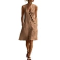 thumbnail image 2 of Shihyeh Summer Maxi Dresses for Women 2026 Linen V Neck Sleeveless Beach Sundress Button Casual Loose Dress with Pockets, 2 of 7
