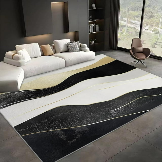 Living Room Area Rug 2x3 ft Simple Abstract Lines Washable Non-Slip Area Rug, 3D Print Low-Pile Carpet for Bedroom, Kids Room, Nursery, Home Decor Rugs