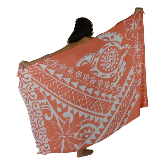 Island Style Women's Pareo Sarong Cover-up- Hawaiian Tribal Turtle Print, Orange