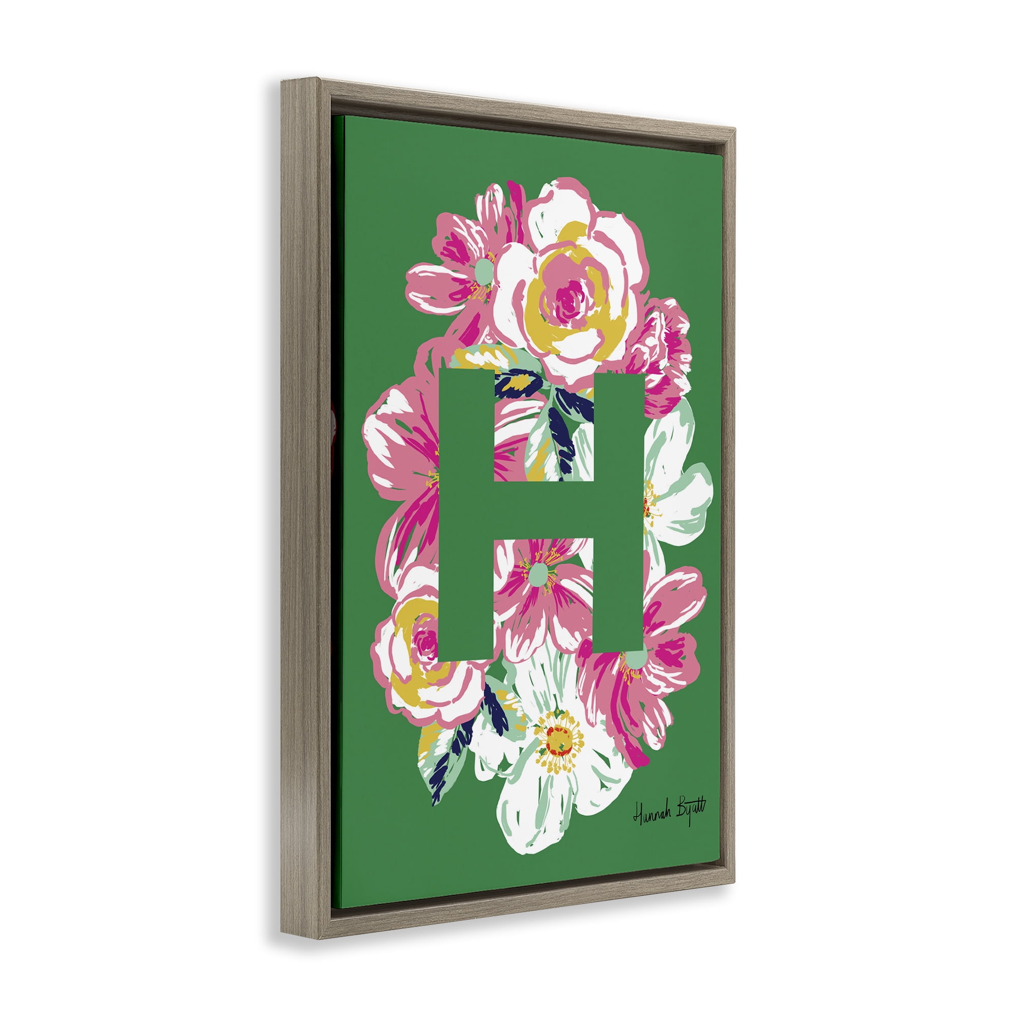 Stupell Industries Floral Bloom Letter H Botanical & Floral Painting Brown Floater Framed Art Print Wall Art, 21 x 31