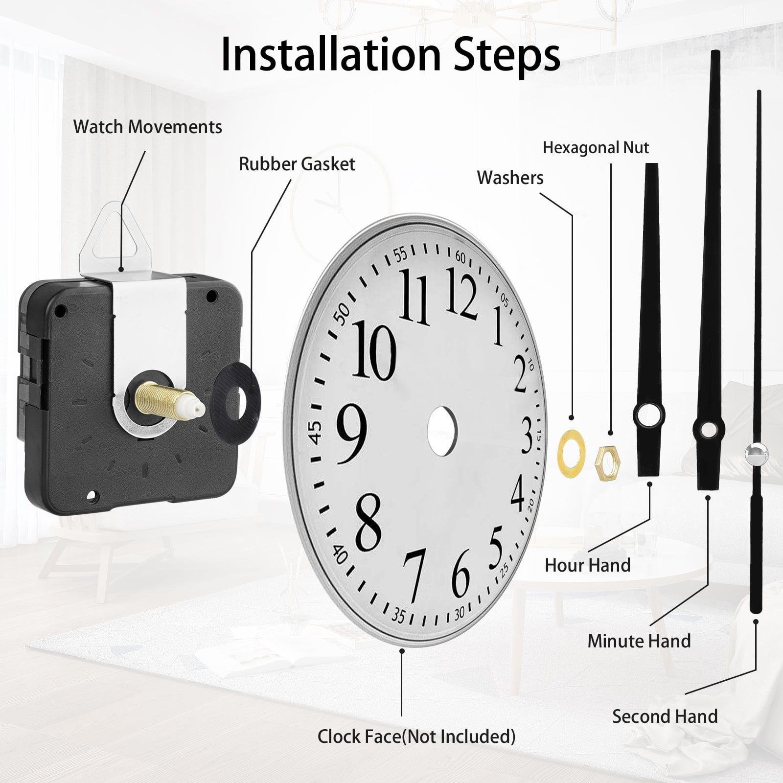 TSV 6pcs DIY Quartz Wall Clock Kit Movement Mechanism Various Hands for Repair Walmart