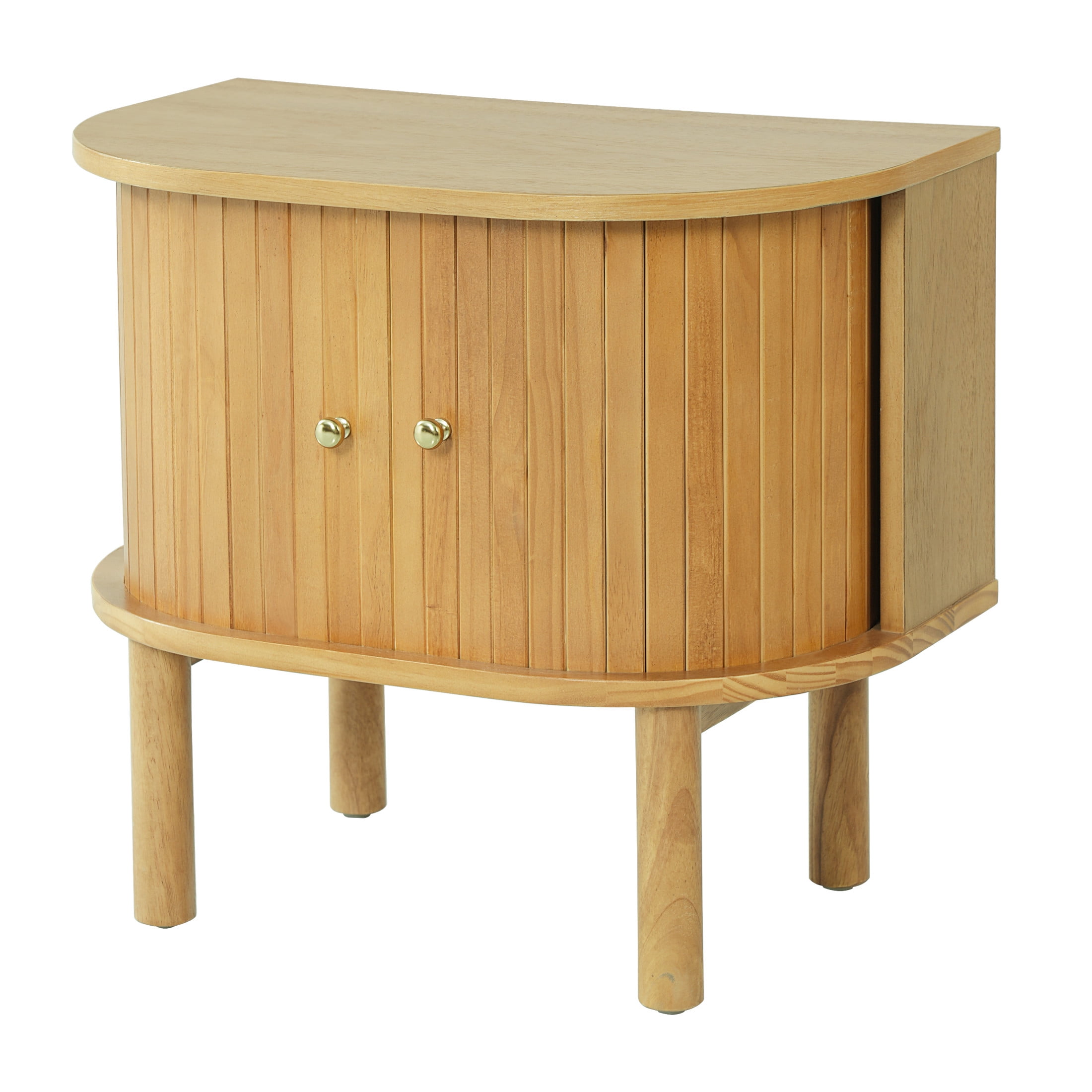 Christopher Knight Home Boho Semi-Cylindrical Nightstand with Sliding Doors, Storage Bedside Table, Natural