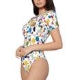 thumbnail image 2 of KLL Women 's Crew Neck Bodysuit Jumpsuits Colorful Spots Print Short onesies Stretch T Shirts, 2 of 7