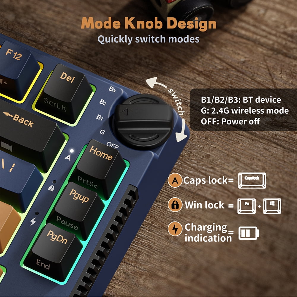 RK ROYAL KLUDGE H81 Hot Swappable Mechanical Keyboard Triple Mode 2.4G Bluetooth USB-C Knob Control Wireless Gaming Keyboard Gasket Mounted with RGB Backlit SkyCyan Switch 75% Layout 81 Keys Black