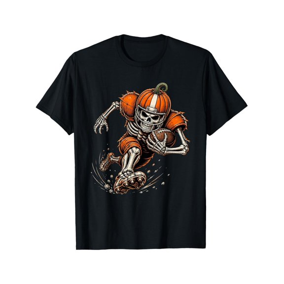 Halloween Boys T-Shirt Skeleton Pumpkin Football Player Running 100% Cotton Short Sleeve Tees Gift For Kids