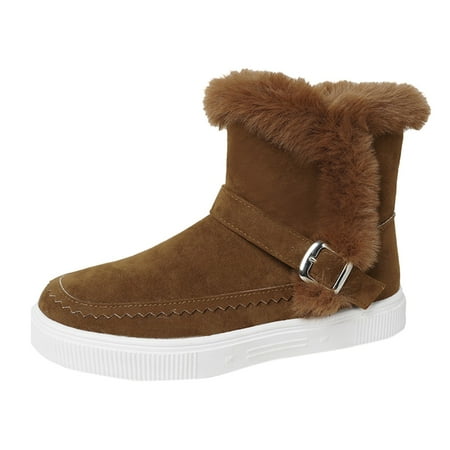 Siilsaa Snow Boots Women Vintage Leather Boots Flat Waterproof Fall Winter Round Toe Ankle Boots Shoes Cowboy Boots for Women Brown 7
