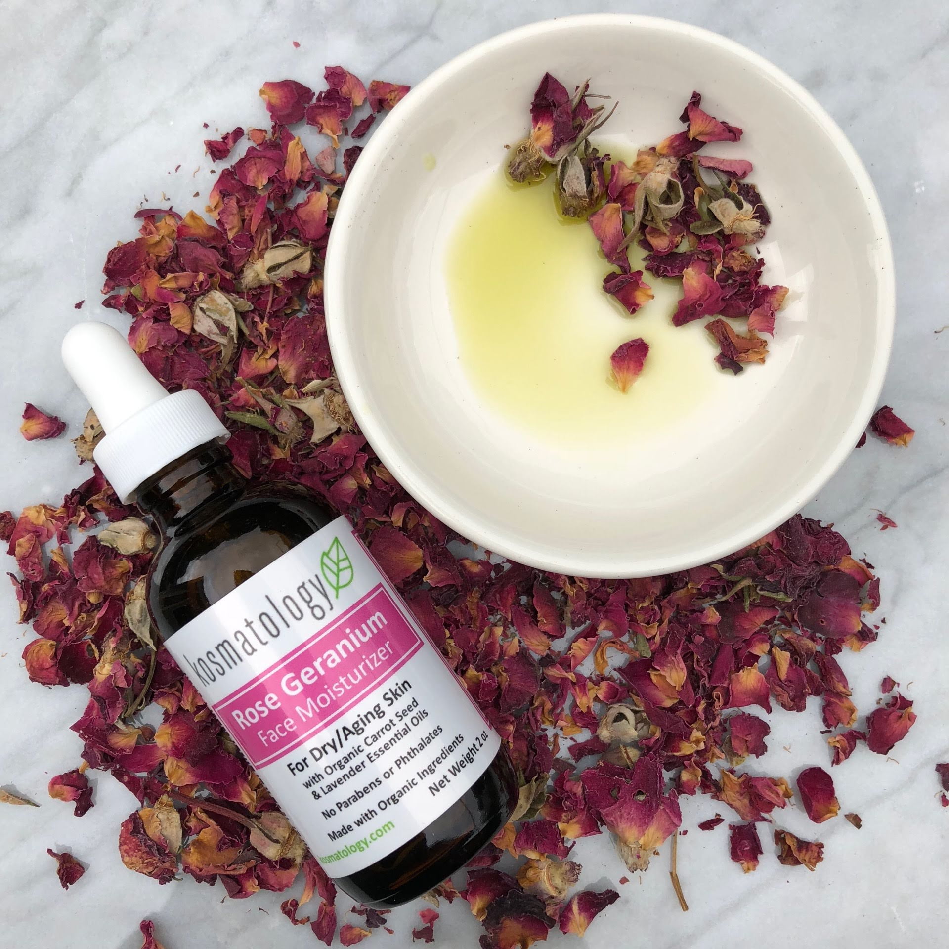 kosmatology® Rose Geranium Organic Facial Moisturizer for Dry and Aging Skin | Vegan | 2 fl oz
