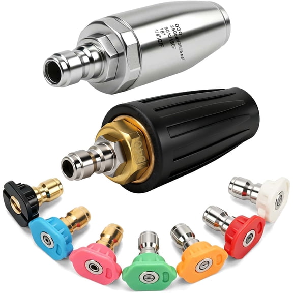 Pressure Washer Turbo Nozzle Kit, 2 Pack 4000 PSI 360° Rotating Nozzles with 7 Spray Tips, 1/4" Quick Connect