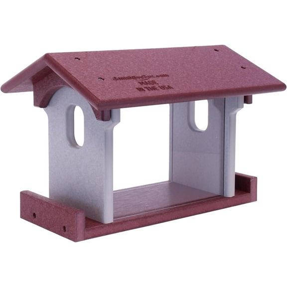 AmishToyBox.com Bluebird Feeder - Poly Lumber - Hanging Blue Bird Feeder for Mealworms Cherry Wood and Light Gray