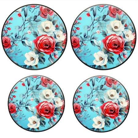 

BaHomeck Electric Stove Burner Covers Set of 4 Round Metal Gas Stove Burner Covers 8 Inch and 10 Inch Kitchen Decor Roses In White And Red Hues Rendered In Watercolor Style