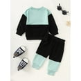 thumbnail image 2 of Newborn Baby Boy Black Green Patchwork Long Sleeved Top with Front Pocket + Pants Set 2PCs Fall Winter Infant Outfits, 2 of 5