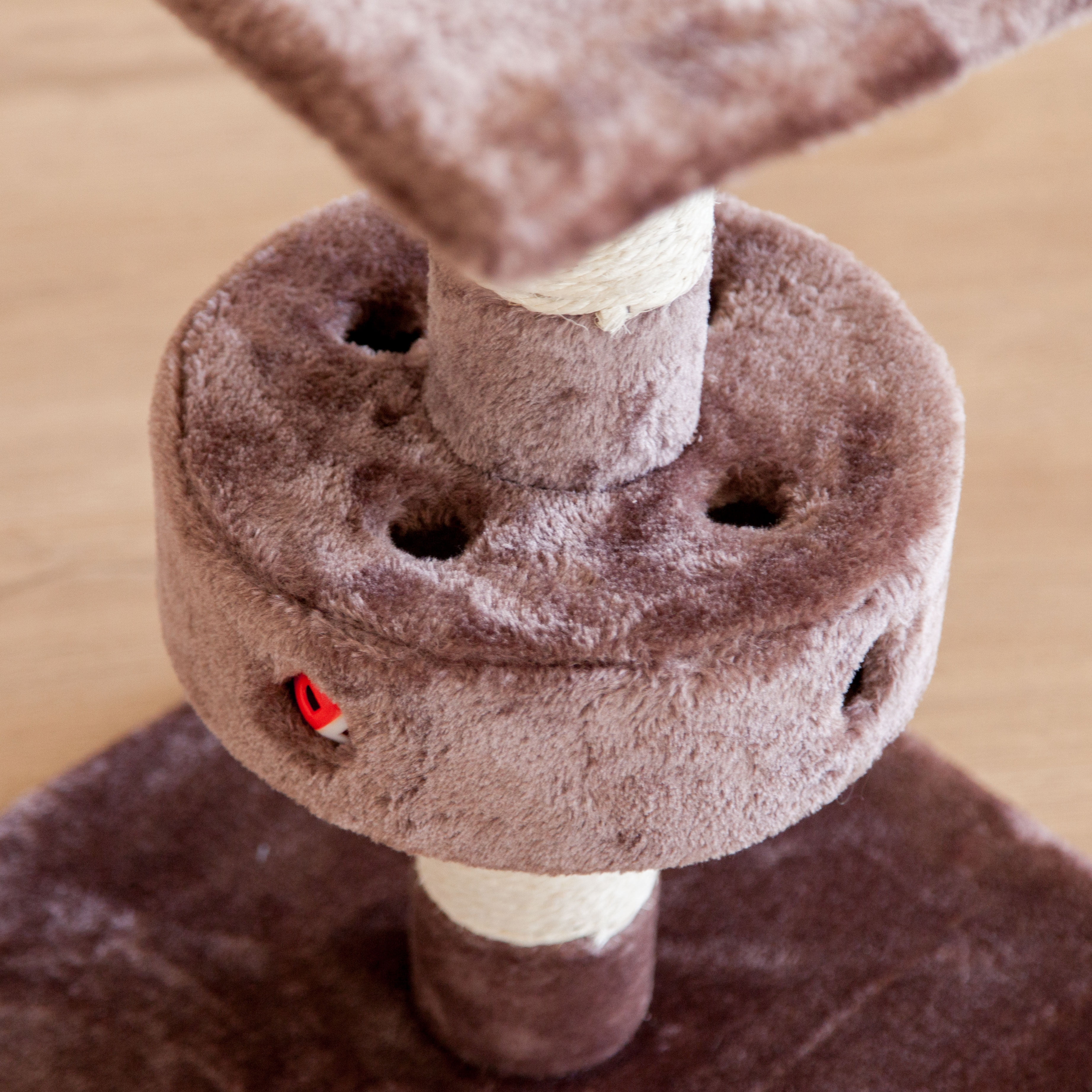 IRIS Plush Cat Perch with Dangling Toy and Peek-a-Boo Ball Game, Brown/Beige