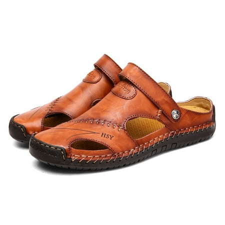 

Mens Casual Leather Sandals Summer Beach Slipper Mens Comfort Outdoor Shoes Fashion Lightweight Trail Water Sandal Adjustable
