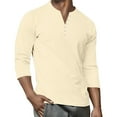 thumbnail image 6 of Resicozy 3/4 Sleeve Shirt Men Button Henley Fashion Baseball T-Shirts 2025 Fall Casual Sport Solid Color Athletic Tee Tops Beige M, 6 of 8