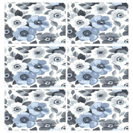 

Elegant Monochromatic Florals 6-Piece 12x18in Durable Place Mats Heat-Proof and Non-Slip