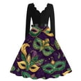 thumbnail image 3 of Fgvctg Mardi Gras Dresses for Women Funny Long Sleeve Cocktail Dresses Elegant Retro 1950s Dresses Carnival Parade Party Glitter Mask Print Outfits Flowy V Neck Clothes Green L, 3 of 4