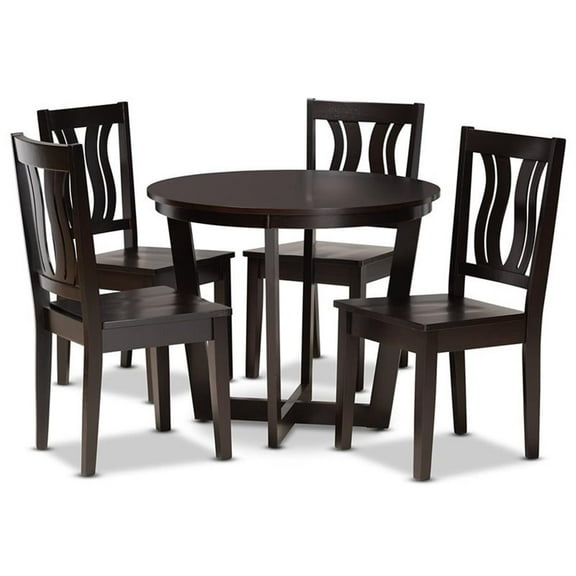 Bowery Hill Transitional Dark Brown Finished Wood 5-Piece Dining Set