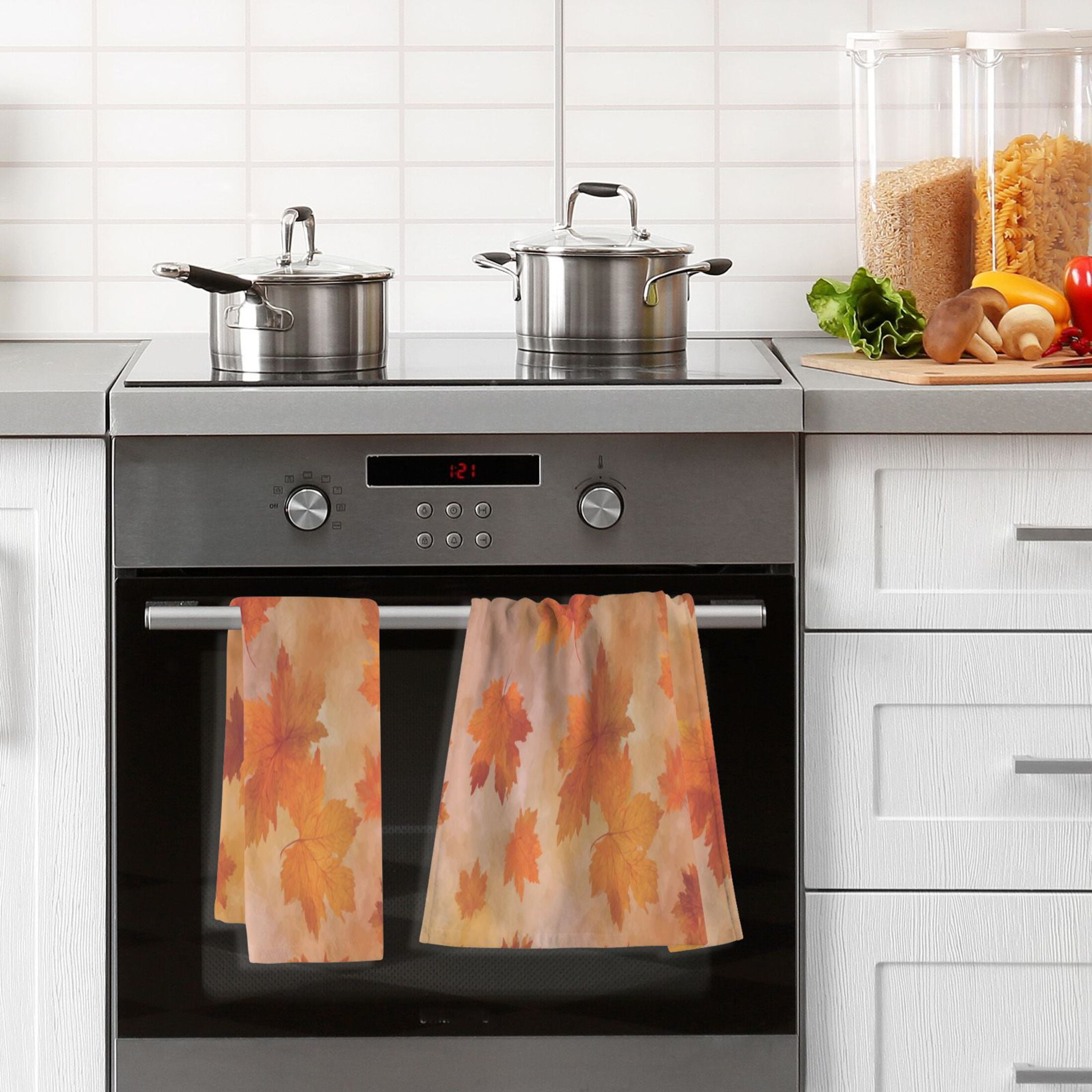 2 Pcs Hand Towels Sets Orange and Brown Autumn Leaves Cotton Towel Set Absorbent Face Towel for Bathroom Kitchen Shower Hotel Decor