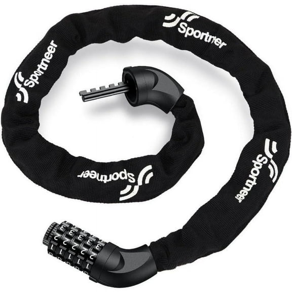 Bike Lock: 5 Digit Combination High Security Anti Theft Bike Chain Lock - 3.2ft Heavy Duty Resettable Keyless Bicycle Lock for Bike, Motorcycle, Scooter, Door & Gate - 4/6mm Thick