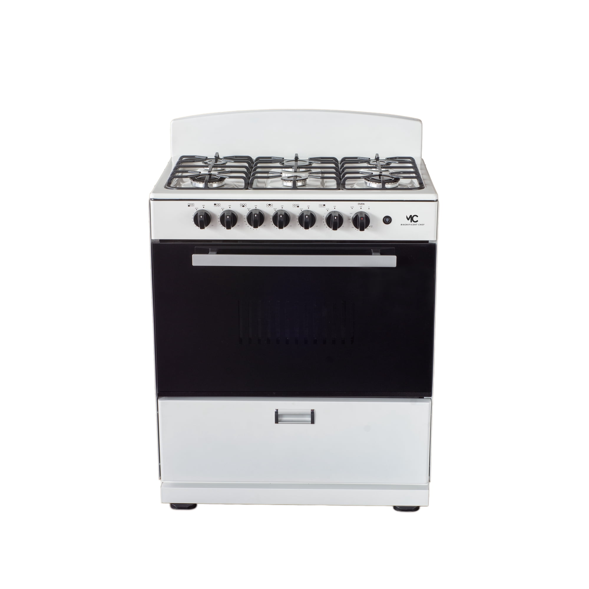 Magnificent Chef - Free Delivery- 30" White Gas Stove with 4.0 CFT Oven Capacity -Sealed Burners, 3 Ultra-Fast, 3 Fast – Easy to Clean, Iron Grates, Cool Knobs 2-year Warranty.