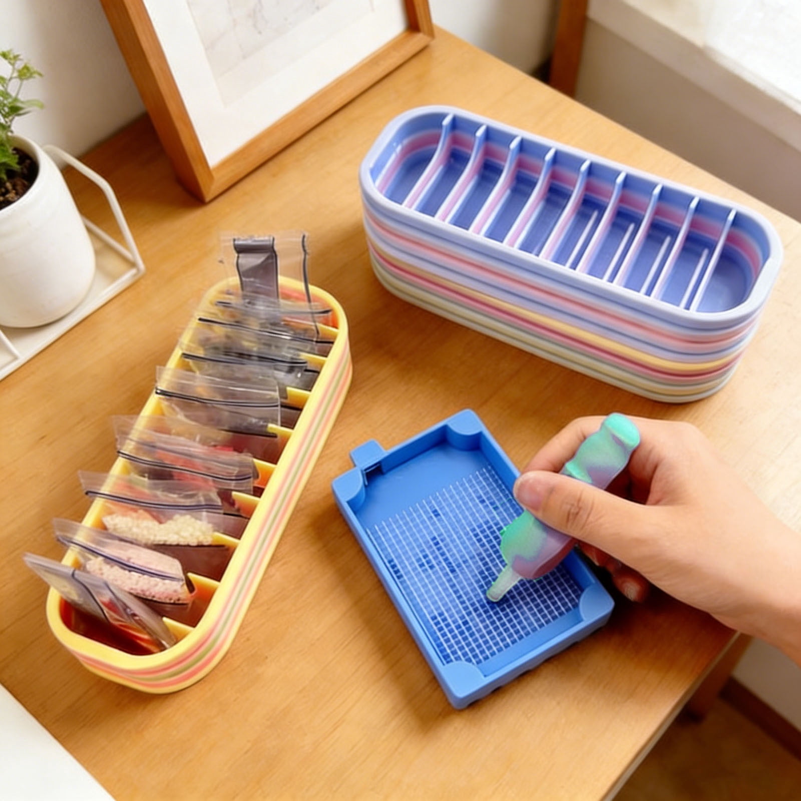 6Pcs Diamond Art Storage Case, 10 Compartment Craft Organizer for Diamond Painting Supplies Beads Drills Pens Tools, Portable Storage Box for Painting Trays