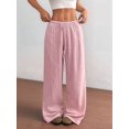 thumbnail image 5 of Wide Leg Pants for Women Flowy Palazzo Drawstring Elastic Waist Trousers Beach Vacation Clothes Pink 4XL, 5 of 8