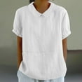thumbnail image 2 of hotojiny Womens Cotton Linen Shirts Causal Short Sleeve Lapel Summer Tops Lounge Beach Lightweight Blouses, 2 of 6