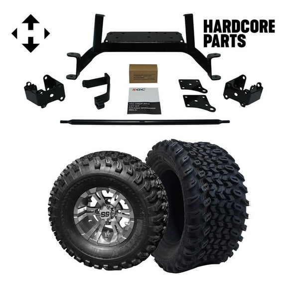 Hardcore Parts 6" Drop Axle Lift Kit for EZGO MPT/WORKHORSE 1200 (2001.5-2013) Golf Cart with 10" Machined/Gunmetal 'Vampire' Wheels and 22"x11"-10" DOT rated All-Terrain tires