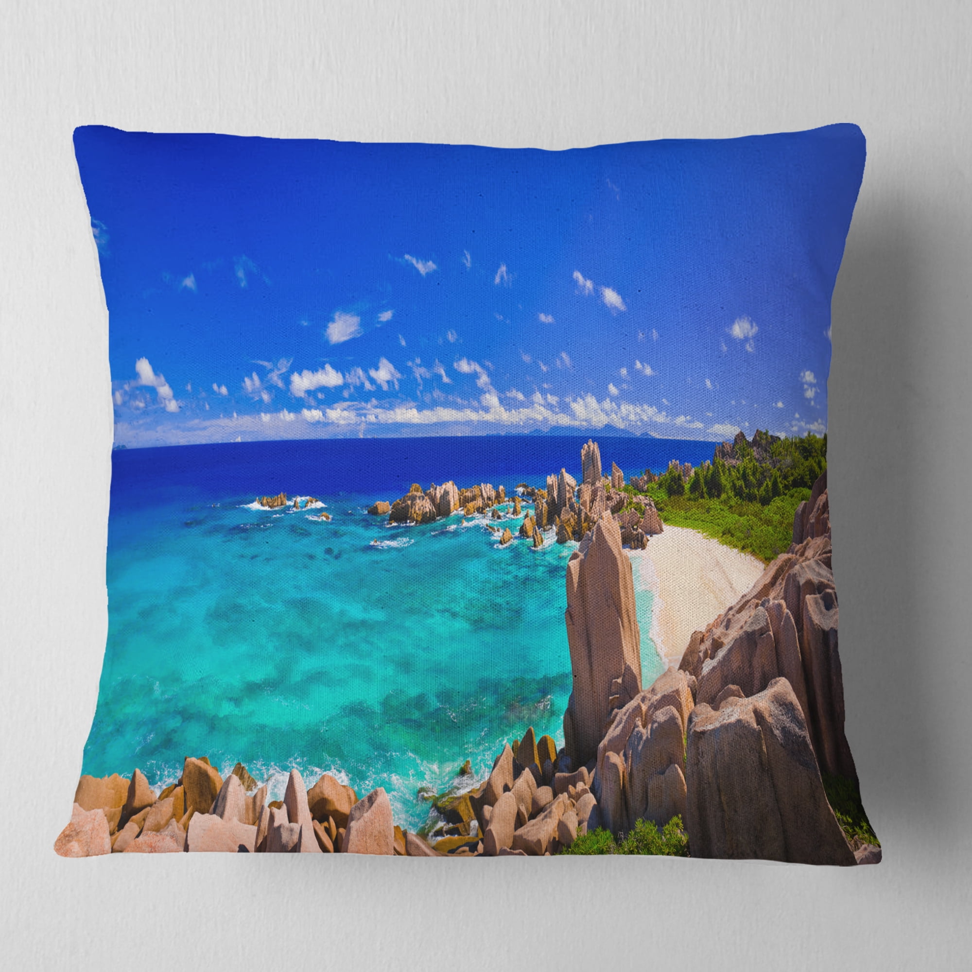 Designart Tropical Beach Panorama - Seascape Throw Pillow - 18x18