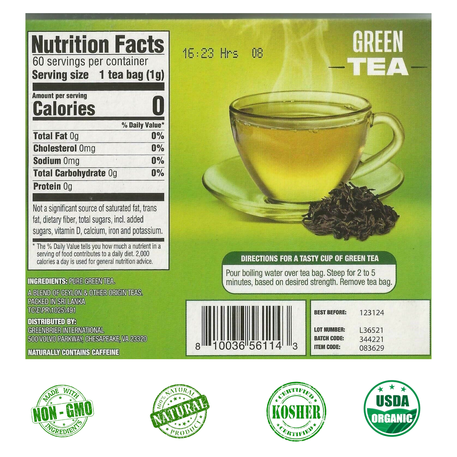 RGSB Natural Green Tea Bags 100% Organic Premium Tea with Fresh Flavor & No Artificial Ingredients Good Source of Antioxidant | Great For Digestion Natural Sleep Aid Tea Beverages 60ct.Box Pack of 4