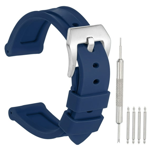 Uxcell Silicone Watch Band 20mm Quick Release Flexible Soft Rubber H-type Watch Strap with Stainless Steel Silver Clasp Replacement Wristband for Men, Dark Blue