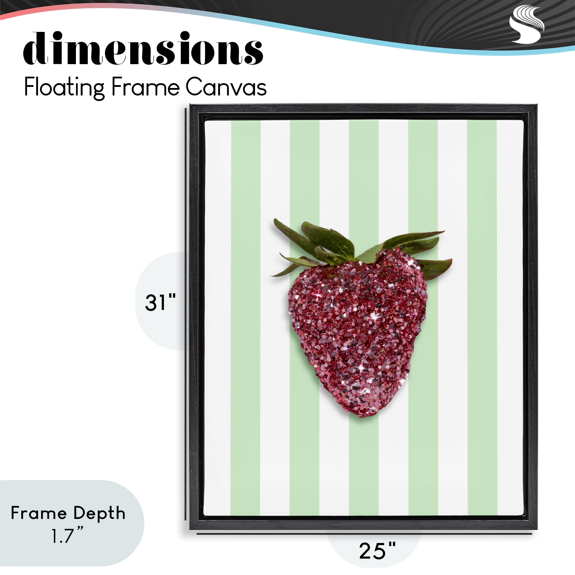 Stupell Industries Glimmer Cherry on Green Stripes Black Framed Floater Canvas Wall Art, design by LISH Creative